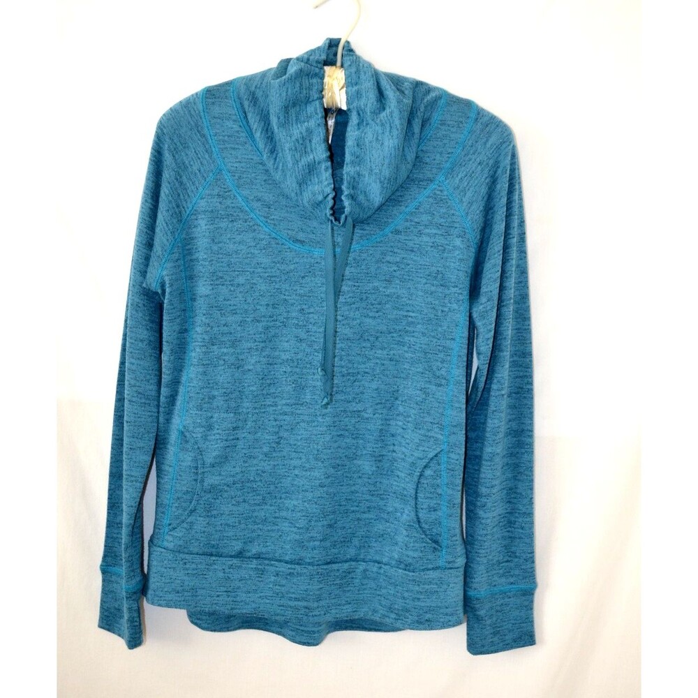 KÜHL Women's Cowl Neck Activewear Top Long Sleeve Heather Blue Large Thumbholes